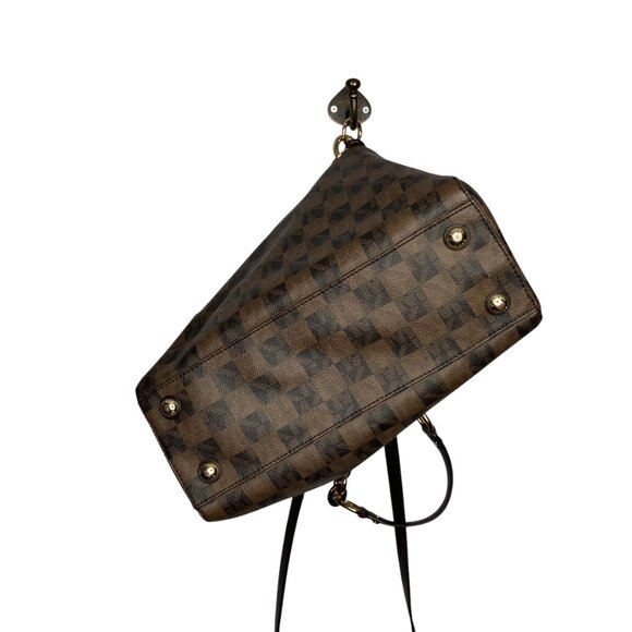 Michael Kors Cynthia Medium Brown Checkered Check Chain Strap Satchel Bag Purse - Picture 4 of 11